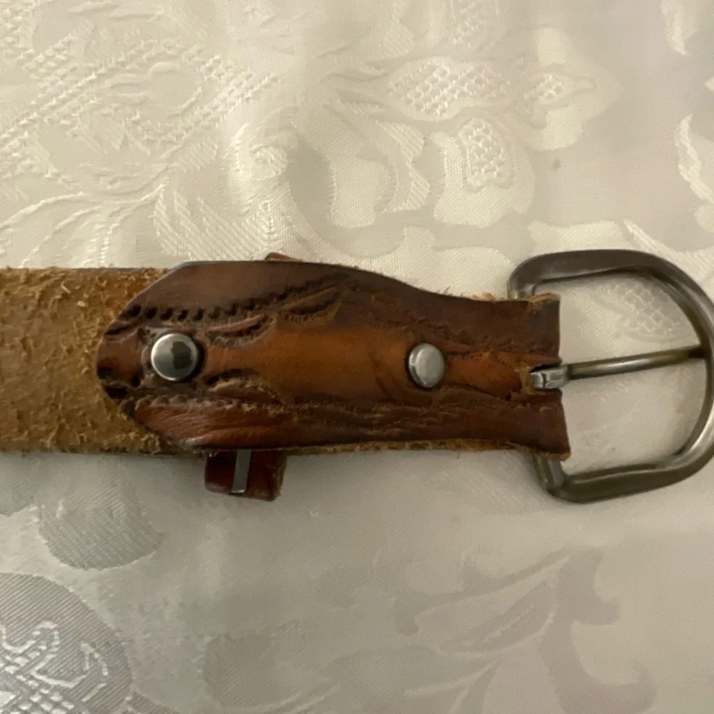 Vintage Genuine Leather Men's Belt Light Brown  Embossed Pattern  51” Long